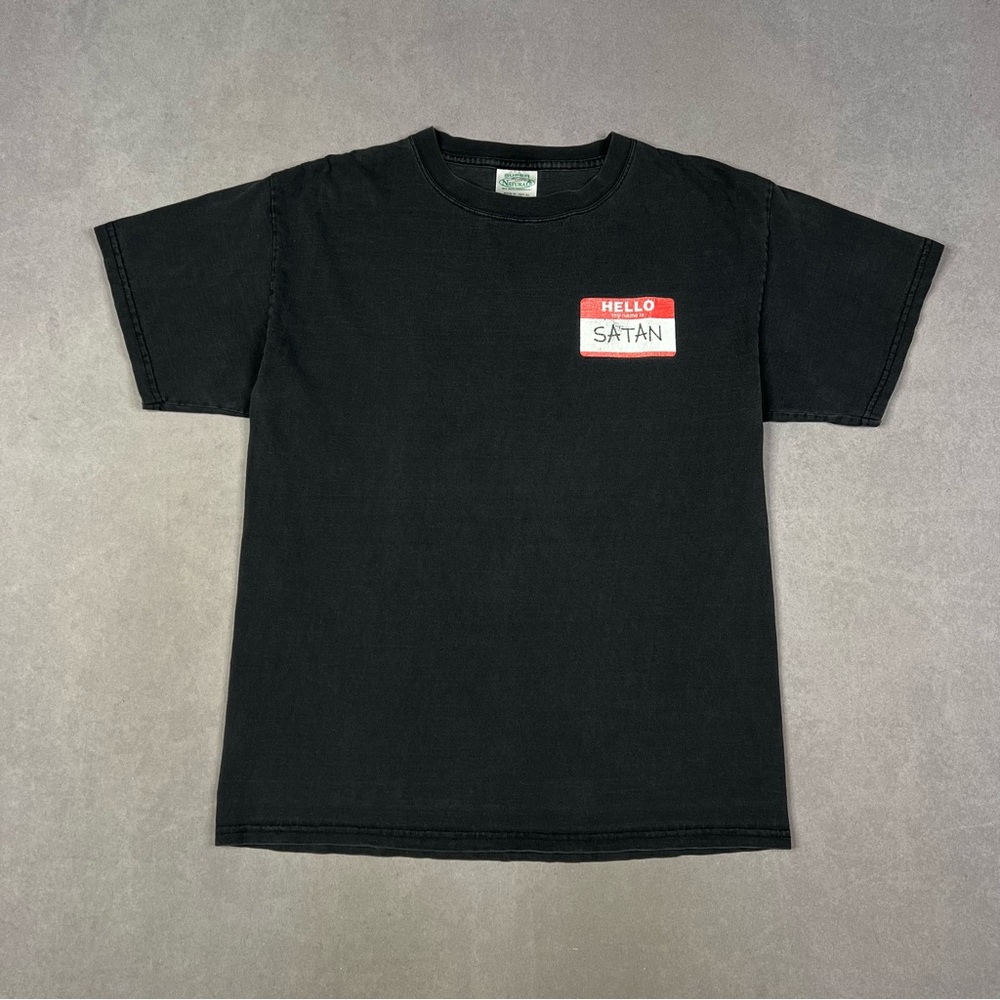 Vintage Black Graphic T-Shirt with Red Name Tag